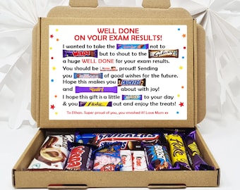 Personalised Well done in Exam Treat Box/ SATS/ GCSES/ A Levels Well done Treat Box Letterbox Gift Hug in a Box Chocolate Poem Unique