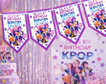 Personalised K-Pop Demon Hunters Party Bunting| Huntrix Inspired Birthday Decor|  Banner Wall Decor