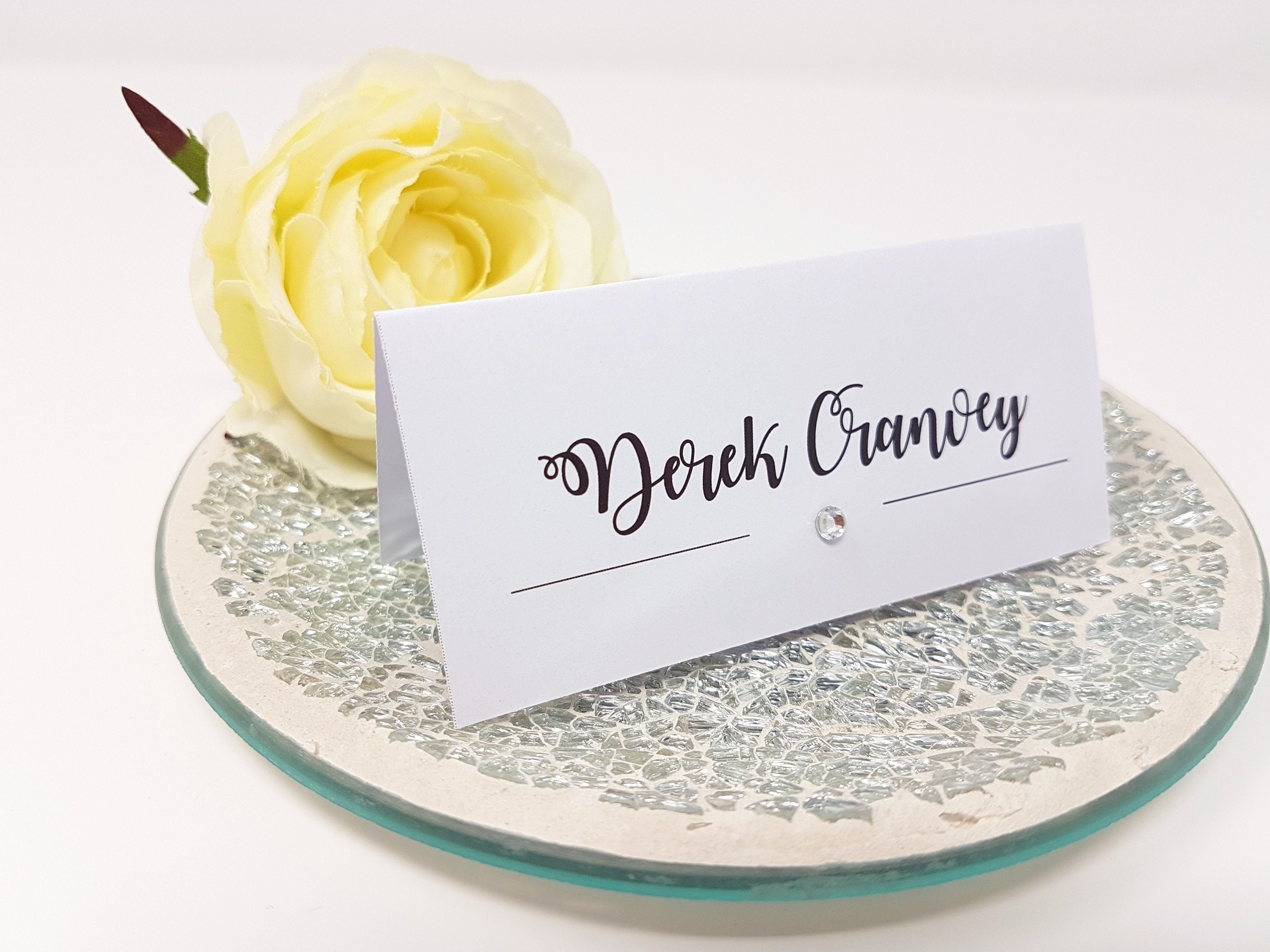 Personalised Wedding Place Name Cards White Ivory Pearl Etsy UK