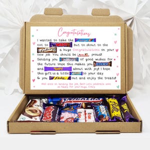Personalised Congratulations on Your New Job Treat Box – Letterbox Gift Hug in a Box Hamper Chocolate Poem Unique Career Celebration Gift