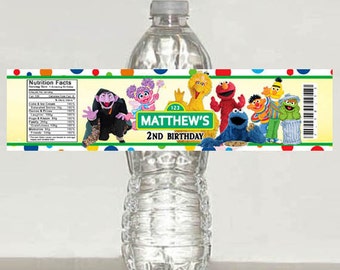 Printed Sesame Street Birthday Water Bottle Label -Elmo Cookie Monster