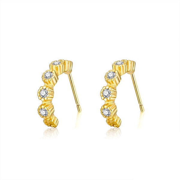 18KT Gold Half Hoop Huggie Earring, Bezel Set CZ Hoops, Minimalistic Hoops, Bridal Hoops, Honest Mantra SE205