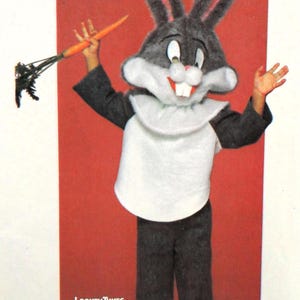 May include: Bugs Bunny costume with a gray and white bunny head, gray arms, and dark gray pants. The costume includes a white bib and is holding a carrot. The Looney Tunes logo is visible.