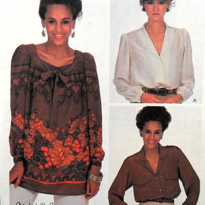 May include: Three different blouse styles, one with a floral print, one white, and one brown. The text "Carole Little for saint-tropez west" is at the bottom of the image.