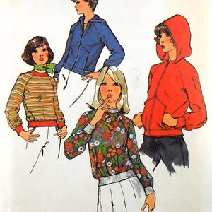May include: Four women's fashion illustrations featuring different styles of tops. One woman is wearing a striped sweater with a green scarf, another is wearing a floral print top, another is wearing a blue zip-up jacket, and the last is wearing a red zip-up jacket with a hood.