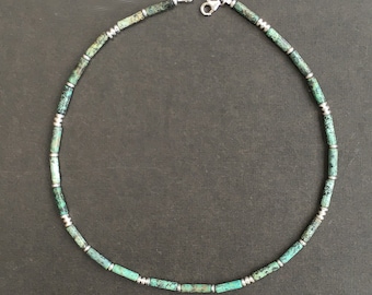 African turquoise necklace, Boho turquoise choker necklace, sterling silver and bead necklace, gemstone bead jewelry, birthday gift , UK