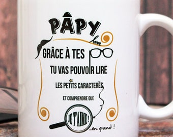 Mug "Papy". Tasse personnalisable. Cadeau pour grand-père à personnaliser. Texte et graphisme by Piou créations. Made in France