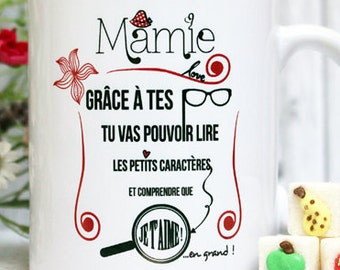 Mug "Mamie". Tasse personnalisable. Cadeau pour grand-mère à personnaliser. Texte et graphisme by Piou créations. Made in France
