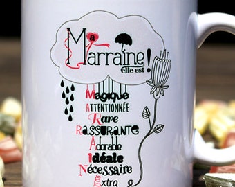 Mug marraine. Cadeau marraine. Cadeau baptême. Tasse marraine. Mug personnalisé. Mug baptême. Texte et graphisme by PIOU créations.