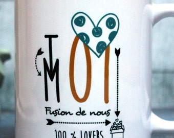 Cadeau amoureux. Mug "Fusion de nous". Tasse personnalisable. Déclaration d'amour. Cadeau couple. Texte et graphisme by Piou créations