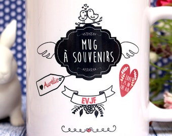 Mug "EVJF, Enterrement vie de jeune fille". Mug à souvenirs. Cadeau mariage, future mariée. Texte et graphisme by PIOU créations.