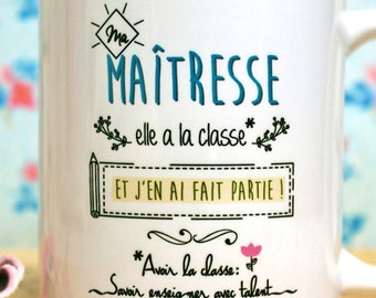Mug personnalisé pour une maîtresse ou un maître. Cadeau pour enseignante. Idée cadeau pour professeur des écoles.