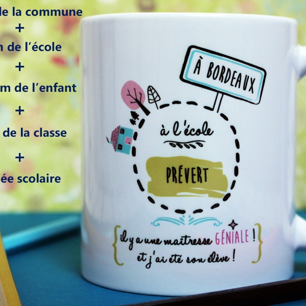 Mug Maîtresse ou Maître. Cadeau maîtresse. Cadeau maître. Tasse. Cadeau prof des écoles. Cadeau enseignant. Texte, graphisme PIOU créations.