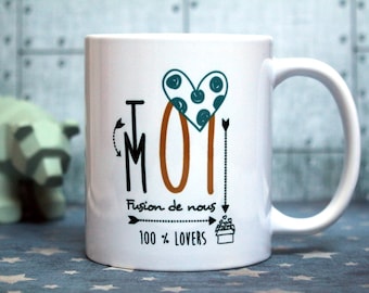 Cadeau amoureux. Mug "Fusion de nous". Tasse personnalisable. Déclaration d'amour. Cadeau couple. Texte et graphisme by Piou créations