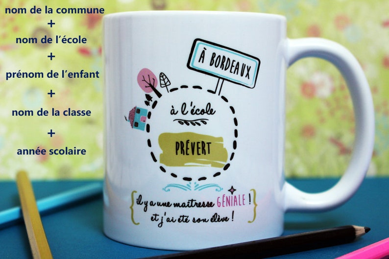 Mug Maîtresse ou Maître. Cadeau maîtresse. Cadeau maître. Tasse. Cadeau prof des écoles. Cadeau enseignant. Texte, graphisme PIOU créations. image 1