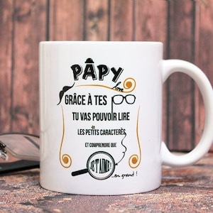Mug "Papy". Tasse personnalisable. Cadeau pour grand-père à personnaliser. Texte et graphisme by Piou créations. Made in France