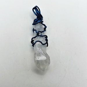 Royal Blue Wire Wrapped Clear Quartz Point Stone Necklace