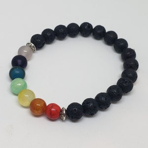 Pulsera curativa de 7 chakras con cuentas de lava volcánica