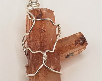 Silver Wire Wrapped Aragonite Stone Pendent Necklace