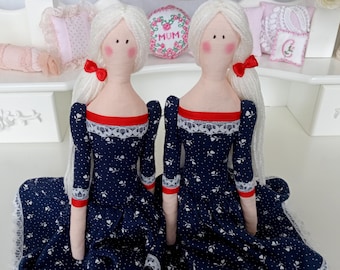 Tilda doll, doll in blue dress, handmade doll, fabric doll, blonde doll, doll, teenage girl's room decor, interior doll, textile dolls
