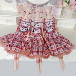 Tilda doll, doll in pink plaid dress, handmade doll, fabric doll, home decoration, textile doll, interior doll, doll-girlfriends, regdoll