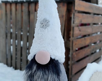 Winter gnomes, Gnome in a white hat, Charming gnome, Swedish gnome, Gray gnome, Scandinavian gnome, Shelf decor, Handmade gnome