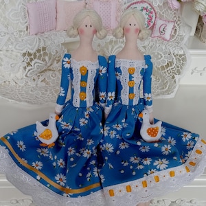 Doll with goose, Tilda doll, handmade doll, textile doll, rustic decor, art doll, Christmas gift, exclusive gift, blonde doll, fabric doll