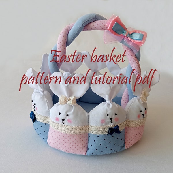 Easter basket, easter basket with bunnies pdf, textile easter basket pdf,  easter basket with your own hands, easter decor, gift for mom