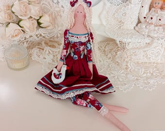 Tilda doll, doll with goose, doll made of fabric, home decoration, doll with long hair, handmade doll, interior doll, gift for mom, eco-doll