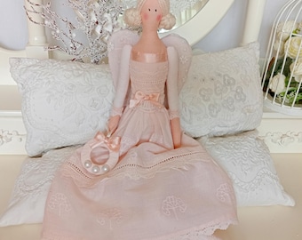 light pink angel, Tilda doll, large winged angel, bohoshik angel, guardian angel, handmade angel, christening gift, birthday gift