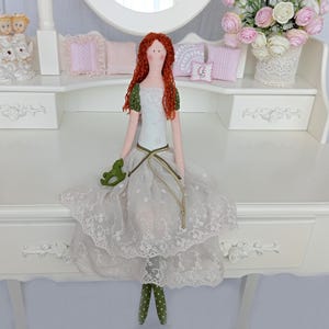 Doll with horse, Tilda doll, handmade doll, textile doll, red-haired doll, ivory dress color, exclusive gift, fabric doll, interior doll