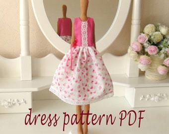 Doll dress pattern PDF, Summer dress for a doll by hand, doll clothes pattern, Pattern for sewing a dress for a Tilda doll