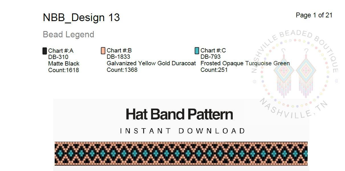 HAT BAND Pattern-instant Download/non-loom/odd Count Peyote - Etsy