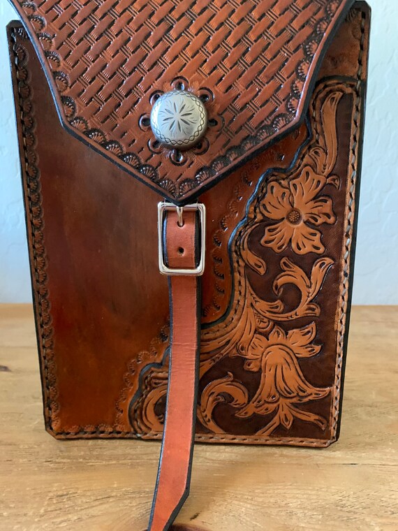 Availablehand Tooled Leather Saddle Horn Bag Etsy