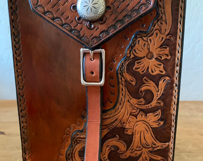 Availablehand Tooled Leather Saddle Horn Bag Etsy