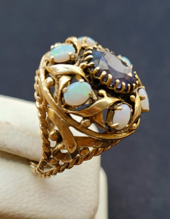 14k Estate Vintage Natural Opal and Tanzanite Rin… - image 3