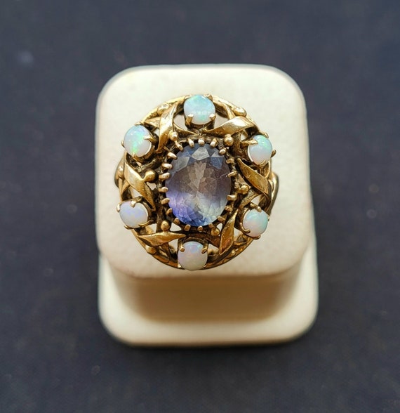 14k Estate Vintage Natural Opal and Tanzanite Rin… - image 1