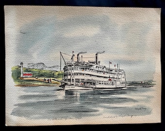Vintage Floyd Berg, River Queen Drawing, Hand Colored By Artist, 142 of 500