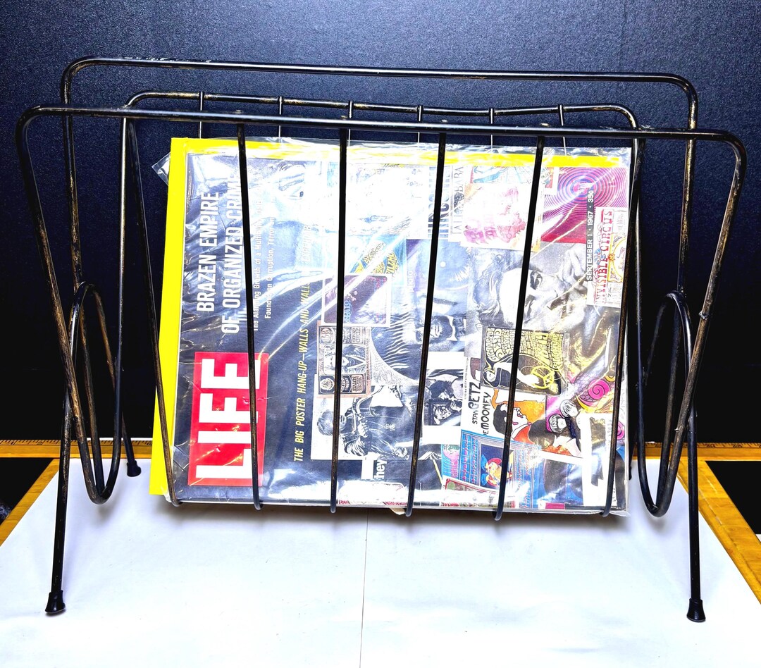 Vintage Metal Magazine Rack Stand Black - Etsy