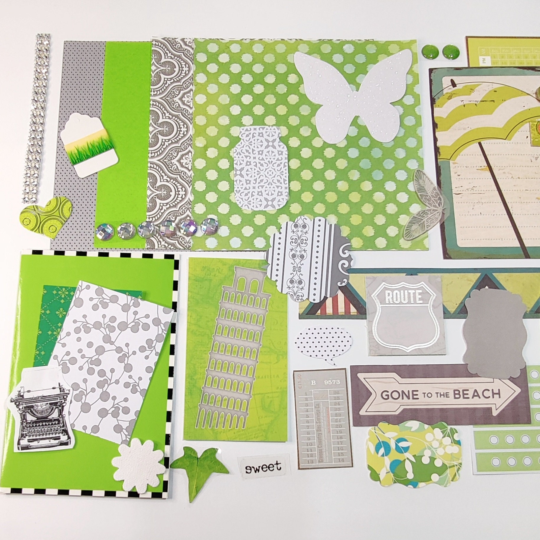 Green Scrapbook Kit, Journal Pack, Pocket Letter Pack, Ephemera Pack ...