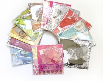 Scrapbooking paper scraps bundle, junk journal kit, mixed media paper supplies.