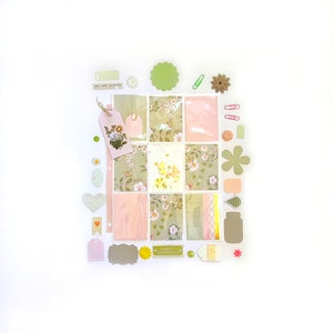 Pocket letter inspiration kit. Flamingo themed pocket letter. Green, gray and pink tones. Pocket letter. Snail mail. Happy mail pack.