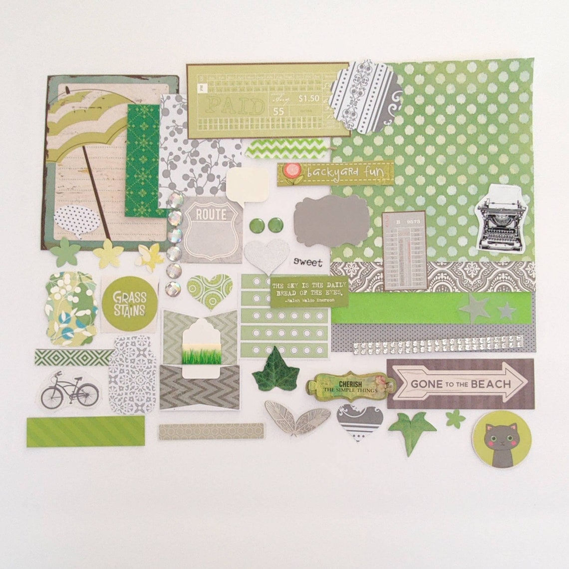 Green Scrapbook Kit, Journal Pack, Pocket Letter Pack, Ephemera Pack ...