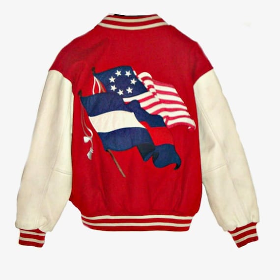 VTG 80s Red Varsity Jacket  EAST WEST by Panda Gr… - image 1