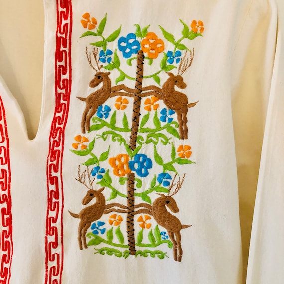 VTG. Embroidered Boho Reindeer Folk Tunic Blouse - image 3