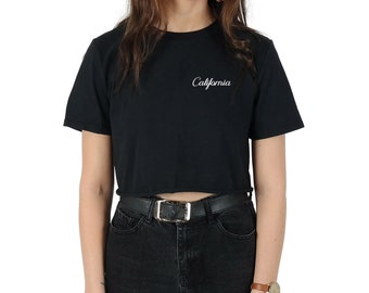 Pocket California Crop T-shirt Top Shirt Tee Cropped Fashion Blogger Slogan Cali Summer