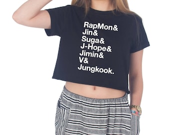 BTS Names Crop T-shirt Top Shirt Tee Cropped Fashion Fangirl Rapmon Jin Band Kpop