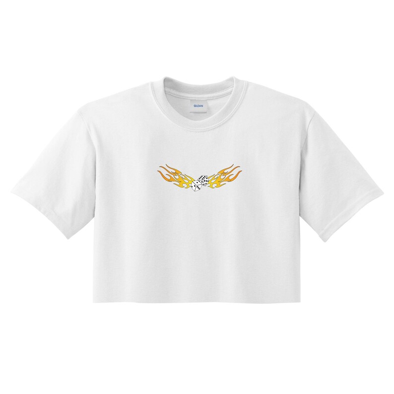Flaming Dice Crop T-shirt Top Shirt Tee Cropped Fashion 90/'s retro Grunge Fire Flames