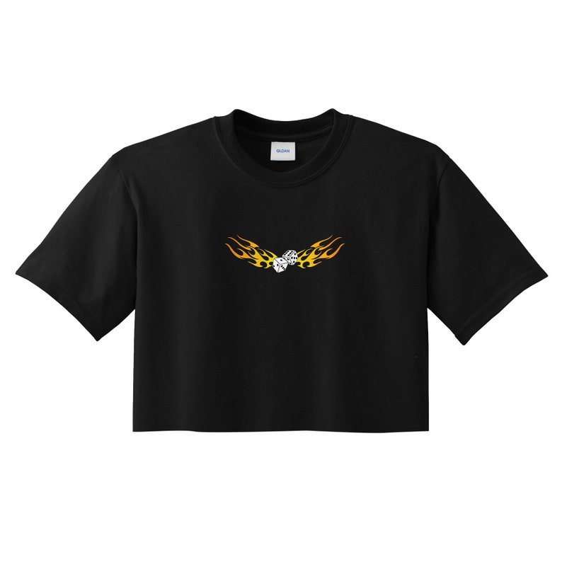 Flaming Dice Crop T-shirt Top Shirt Tee Cropped Fashion 90/'s retro Grunge Fire Flames