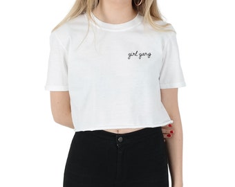 Pocket Girl Gang Crop T-shirt Top Shirt Tee Cropped Fashion Blogger Slogan Tumblr Grunge